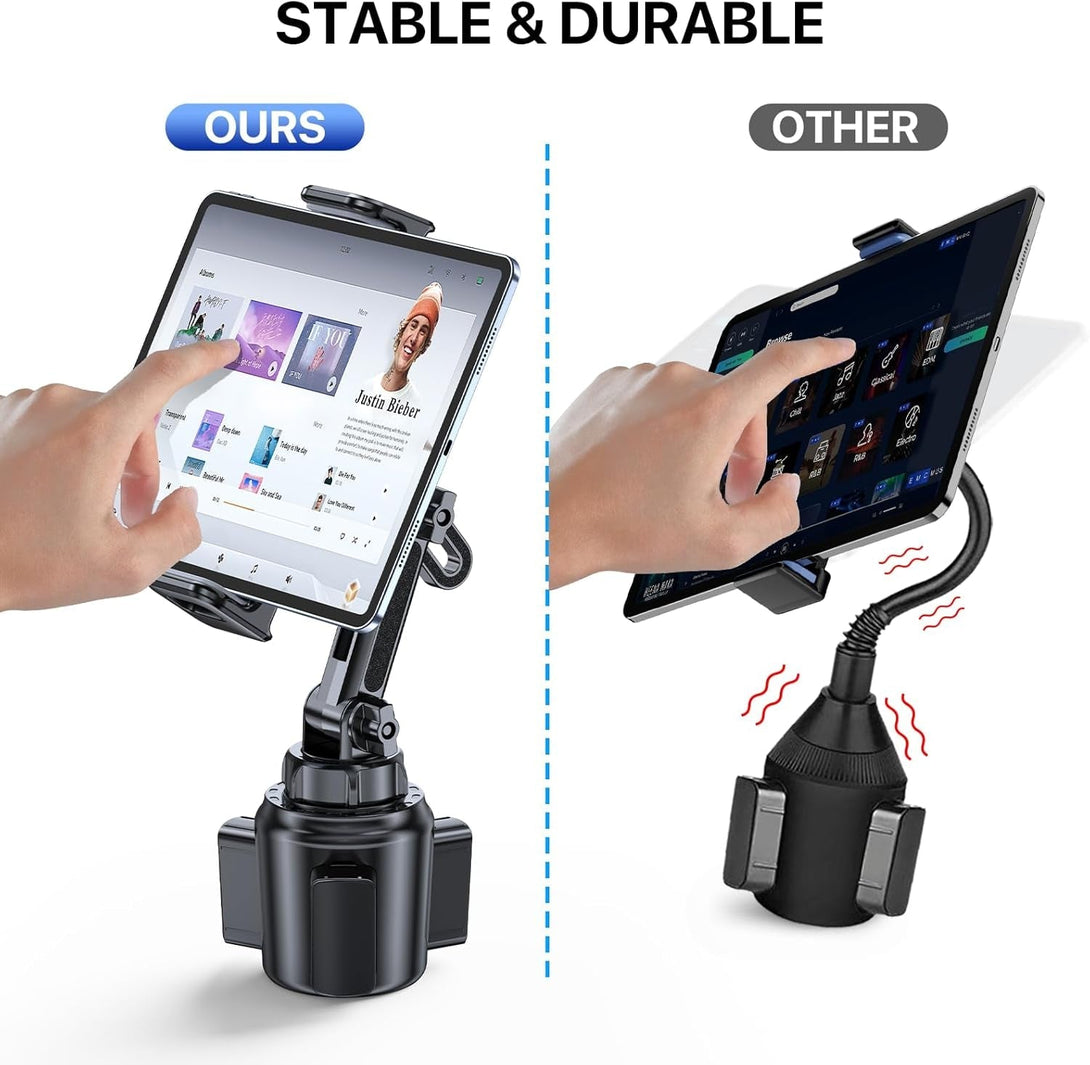 Miracase Cup Holder Tablet Mount for Car, Adjustable Long Neck Car Tablet Holder Friendly Compatible with Ipad, Pro, Air, Mini Samsung Galaxy Tab, All 6.1-12.9" Tab & Phones