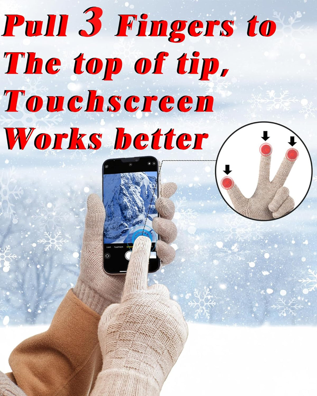 REACH STAR Winter Gloves for Women-Upgraded Touch Screen Elastic Thermal Knit Lining Warm Gloves for Cold Weather