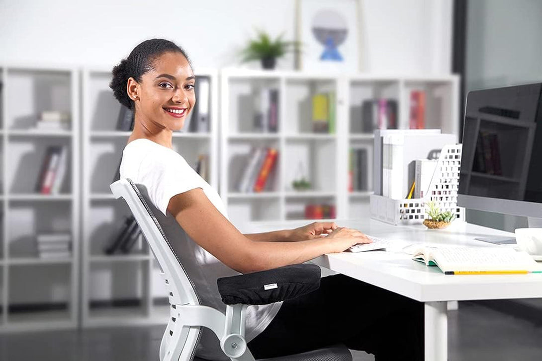 Aloudy Ergonomic Memory Foam Office Chair Armrest Pads, Comfy Gaming Chair Arm Rest Covers for Elbows and Forearms Pressure Relief(Set of 2), Stretch Fit, Black