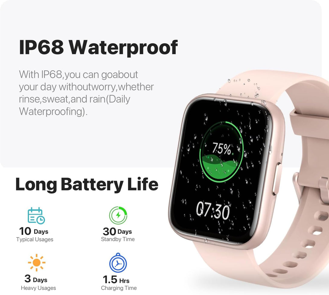 Smart Watch for Men Women - Answer/Make Calls/Quick Reply/Ai Voice Assistant, 1.83" for Android Iphone Samsung Compatible IP68 Smartwatch Blood Oxygen Heart Rate Fitness Tracker (Pink, 1.83")