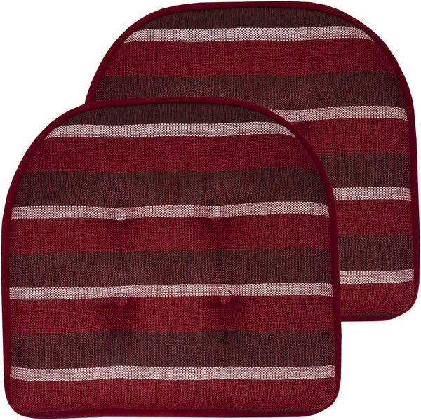 Sweet Home Collection Chair Cushion Memory Foam Pads Tufted Slip Non Skid Rubber Back U-Shaped 17" X 16" Seat Cover, 2 Count (Pack of 1), Bradford Burgundy