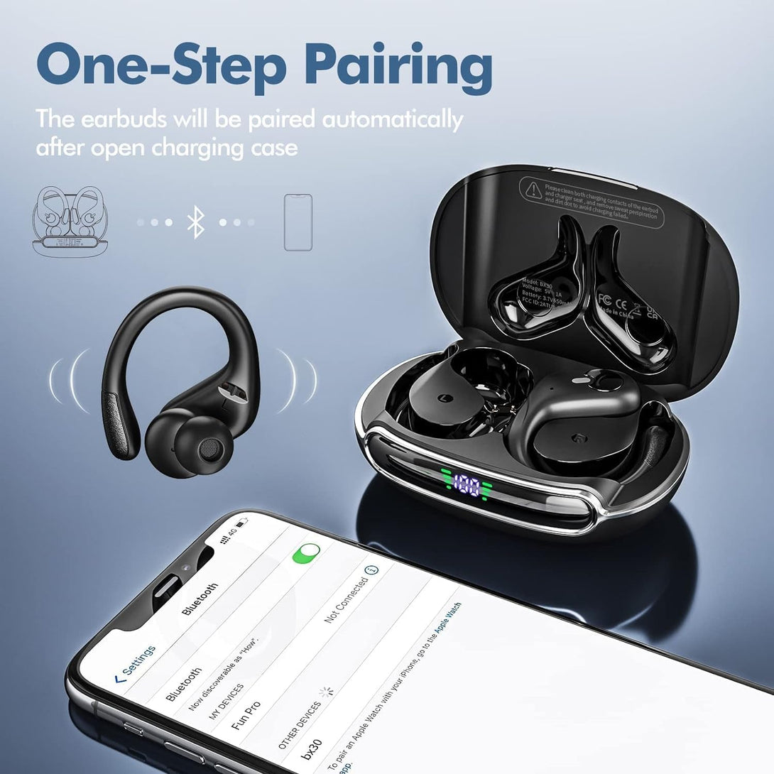 Wireless Earbuds, Bluetooth Headphones 5.3 Hifi Stereo Ear Buds, 80H Bluetooth Earbuds with Dual LED Display Charging Case, IPX7 Waterproof Earphones for Android Ios Black