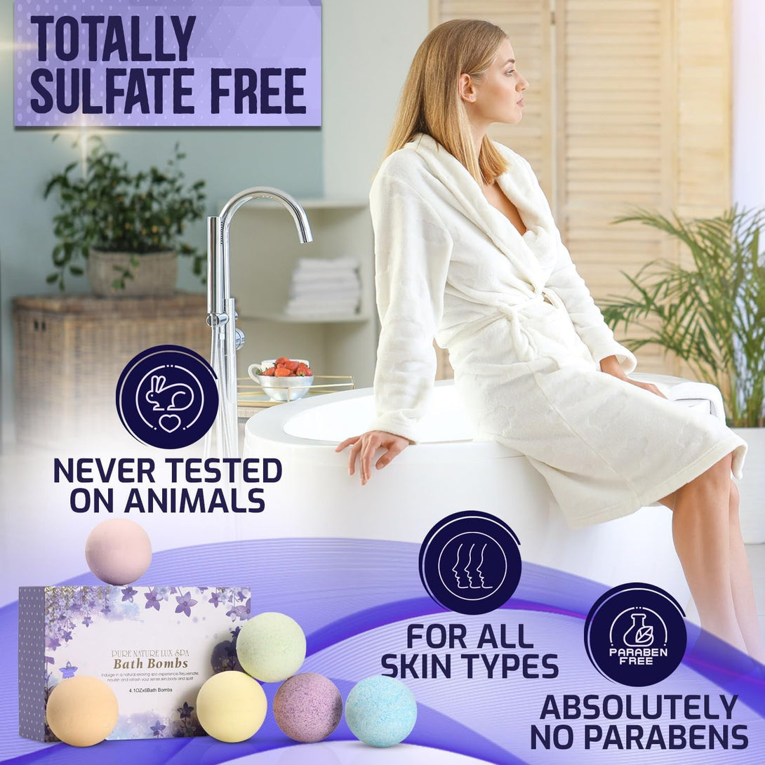 Bath Bombs Gift Set - Ultra Bubble XXL Fizzies (6 X 4.1 Oz) with Natural Dead Sea Salt Cocoa and Shea Essential Oils, the Best Birthday Gift Idea for Her/Him, Wife, Girlfriend, Women, Kids