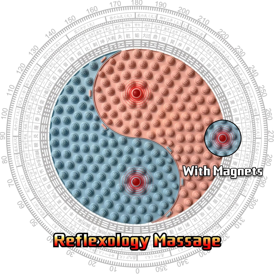 Yinyang Balance Foot Massage Mat 2 Pack, Tai Ji Bagua Pattern with Magnetic Therapy, Custom Color Acupressure Reflexology Mat for Daily Relaxation, Detachable Design Fits Yoga/Office/Home Use