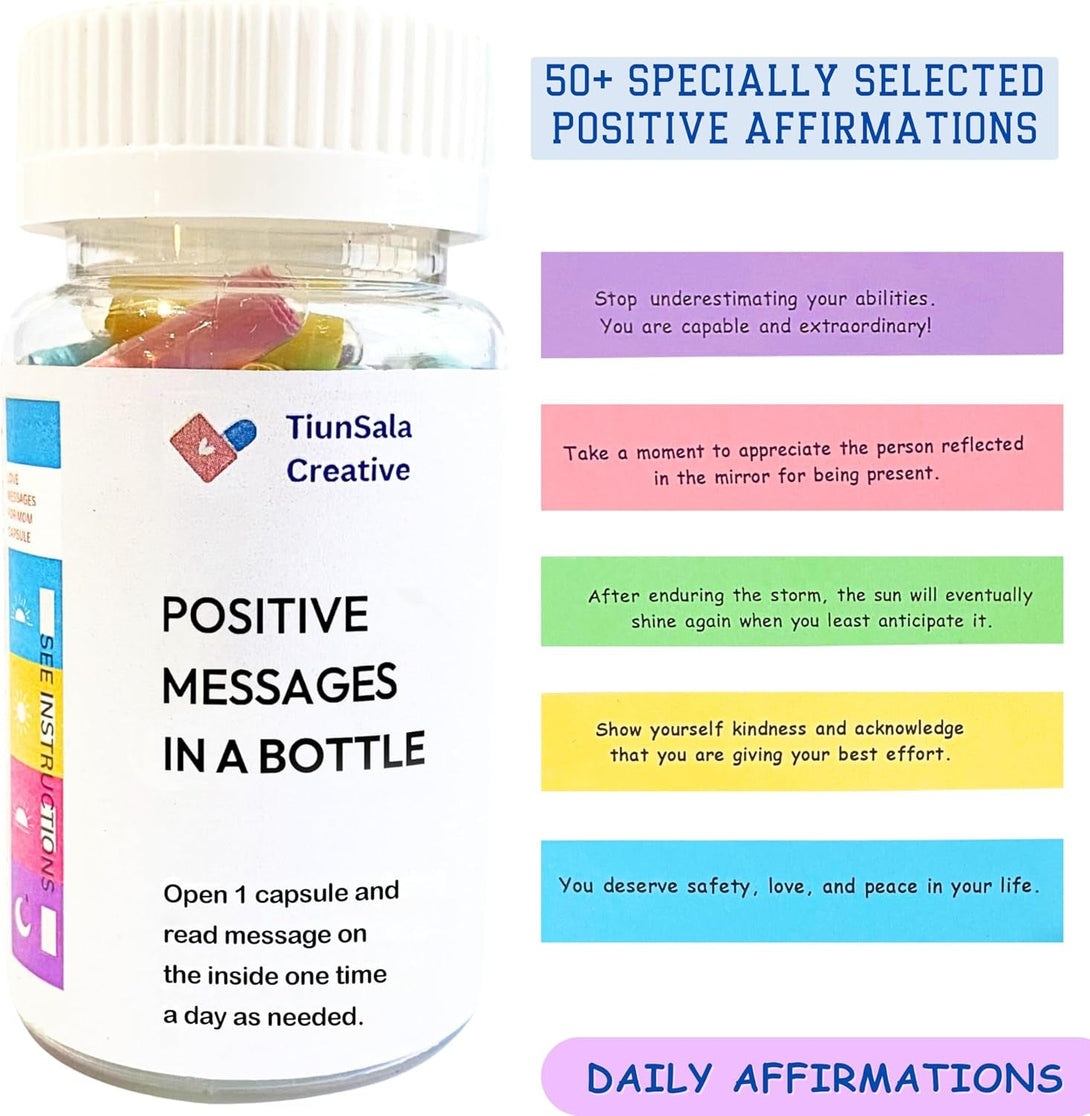 50 Positive Messages in Bottle,Adult Stress Relief Gifts, Self Care Kit for Mediation, Positive Affirmation Gifts for Women, Self Care Kit for Mediation, Unique Health and Wellness Gifts