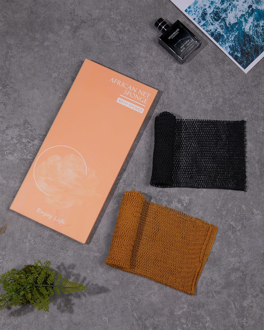 African Net Sponge 2 Pack, Back Scrubber for Shower, XL 80CM Exfoliating Washcloth, African Net Sponge Authentic, Body Scrubber Exfoliator Bath Accessories (Black,Ochre)