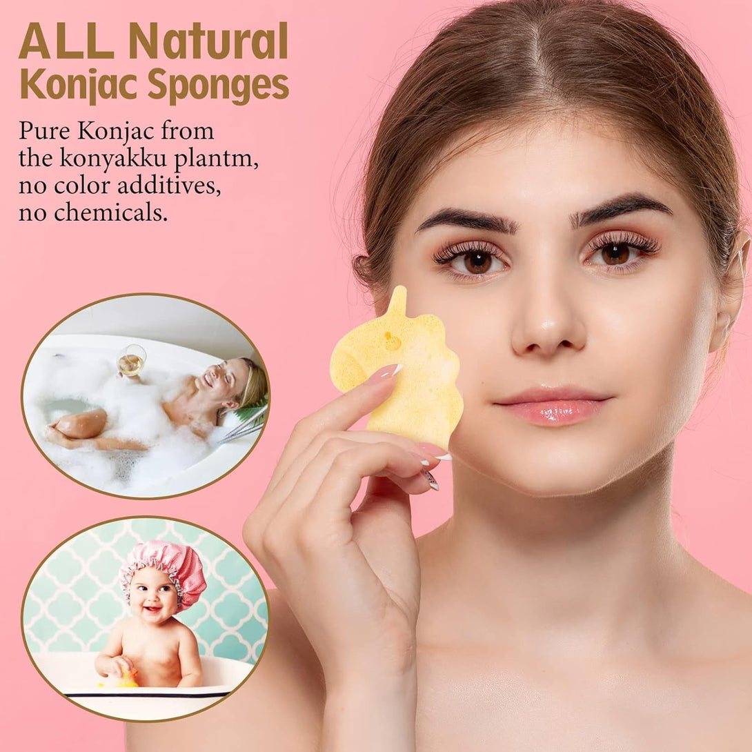 Konjac Baby Bath Sponge for Bathing, Classic Shapes Natural Bath Sponges for Infants, Toddler, Newborns, Natural and Safe Plant-Based Konjac Baby Bath Accessories, 5PCS (Set-1)