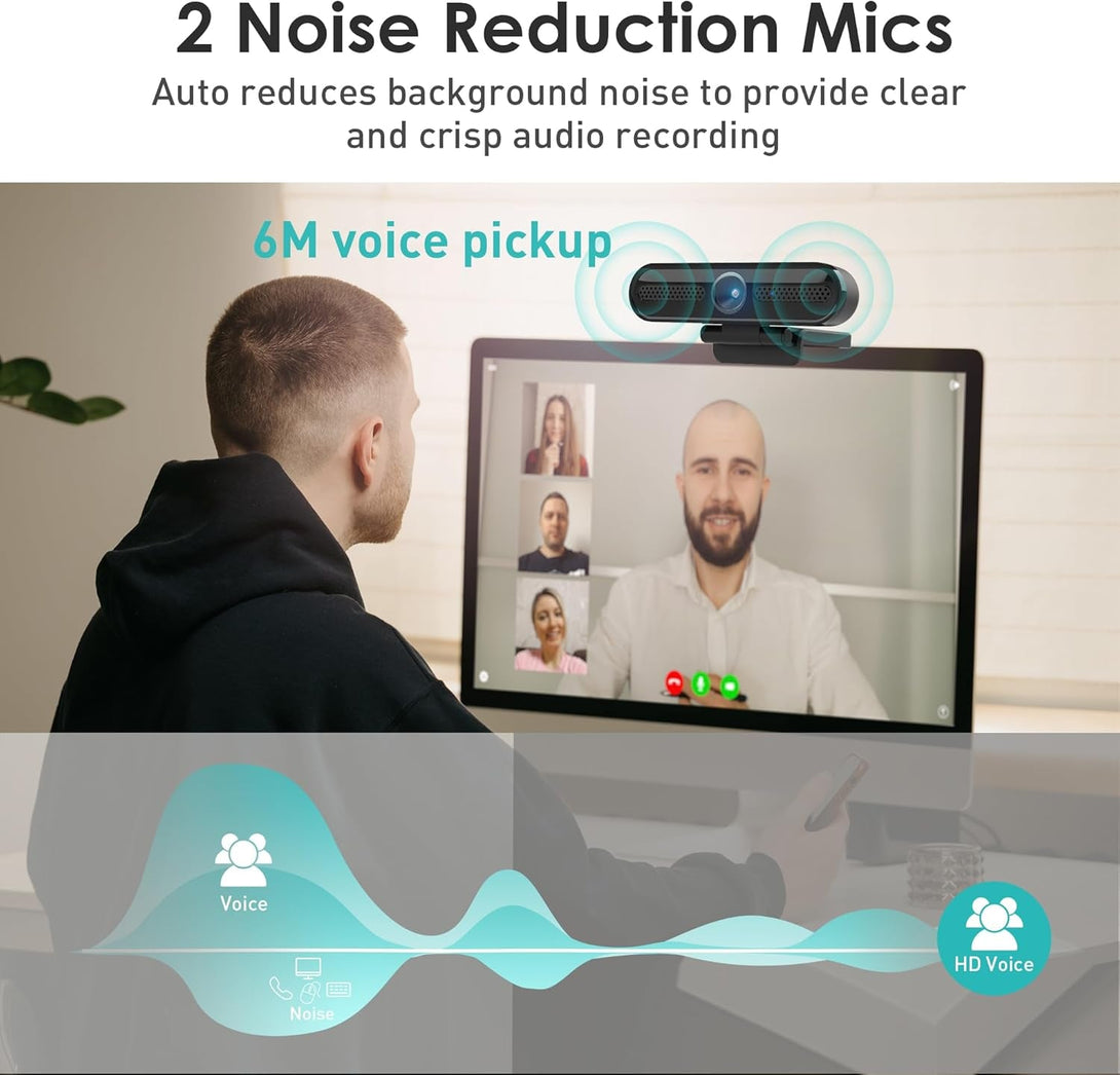 Saylas 2K Webcam, FHD Streaming Camera with 2K/30Fps, 1080P/60Fps, Autofocus, Dual Noise-Cancelling Microphones, Privacy Cover and Tripod, for Computer/Zoom/Skype/Teams/Laptop/Macbook/Windows