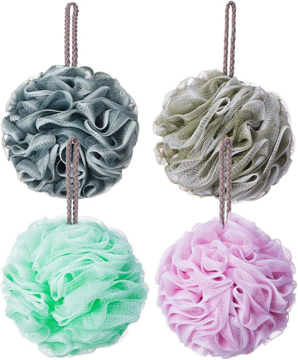Loofah Bath Sponge Luffa Loofa Body Scrubber Soft Mesh Pouf Wash Puff Shower Puff Shower Ball Exfoliating Shower Sponge Pack of 4 (60G/Pcs)