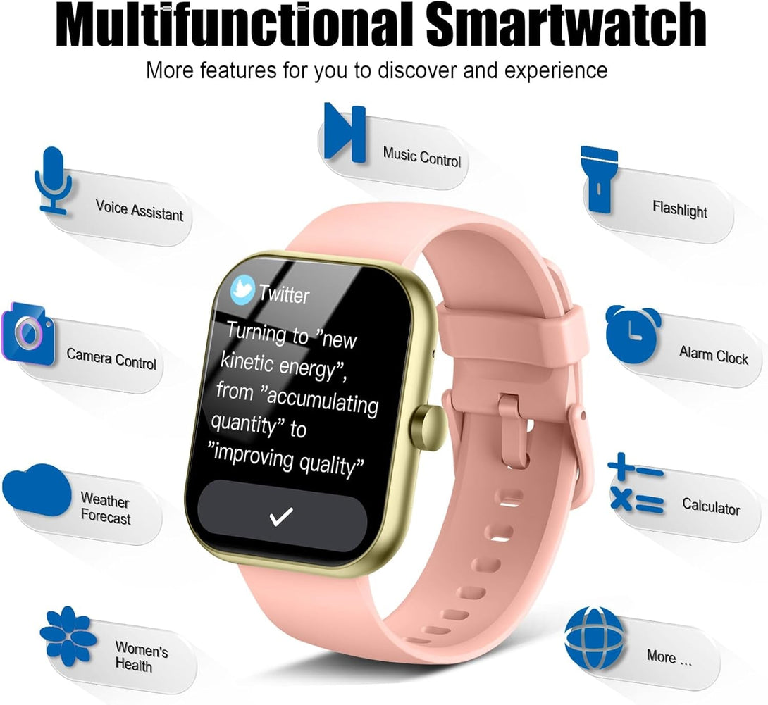 Smart Watch for Women Men, 1.96" Fitness Tracker Running Watch (Answer/Make Call), IP68 Waterproof, Pedometer, Sleep/Step/Activity/Heart Rate Monitor, 110+ Sport Modes Smartwatch for Adroid Ios, Pink