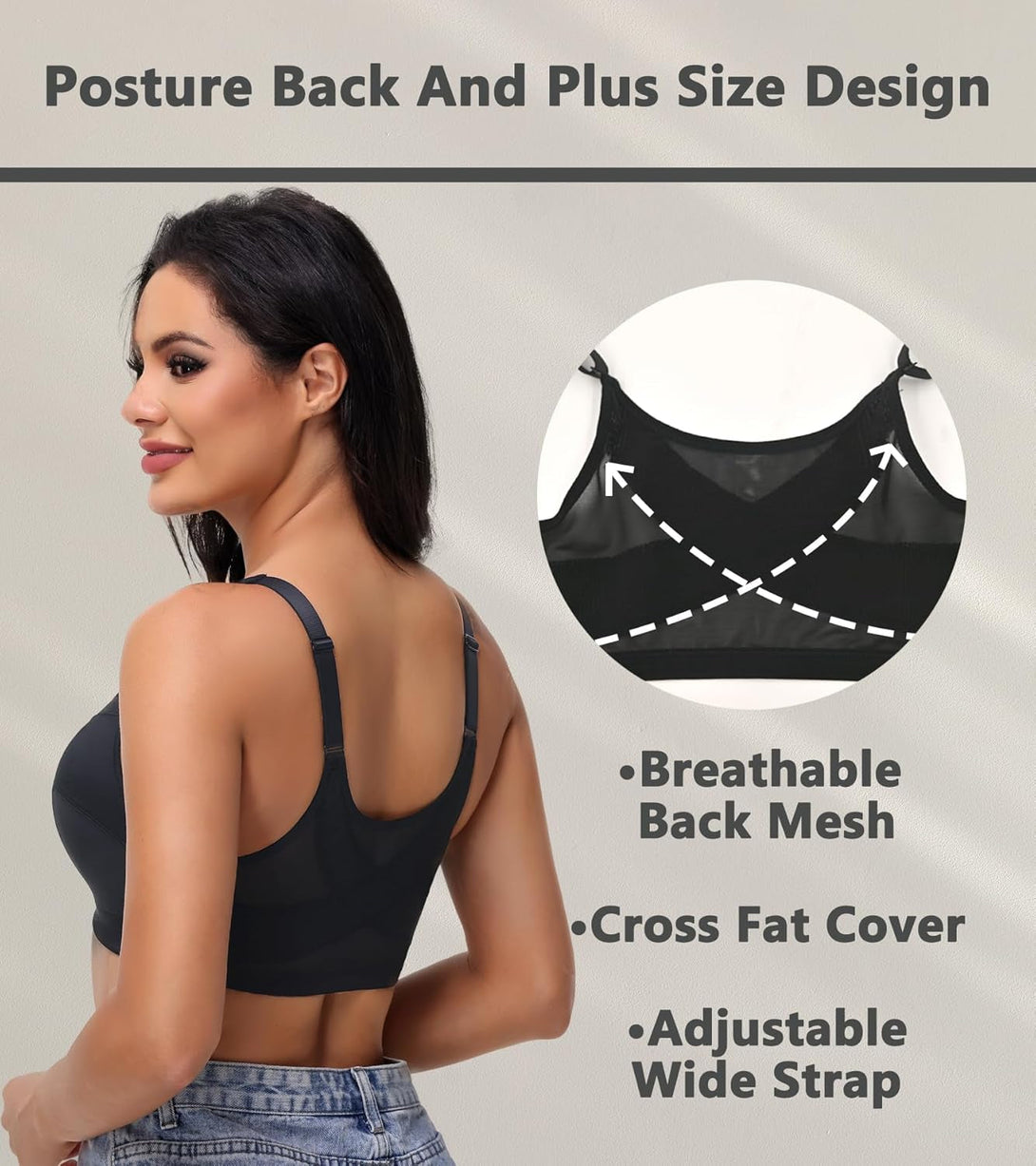 Everyday Comfort Front Closure Posture Bra for Women Wireless plus Size Non-Paded with Wide Strap