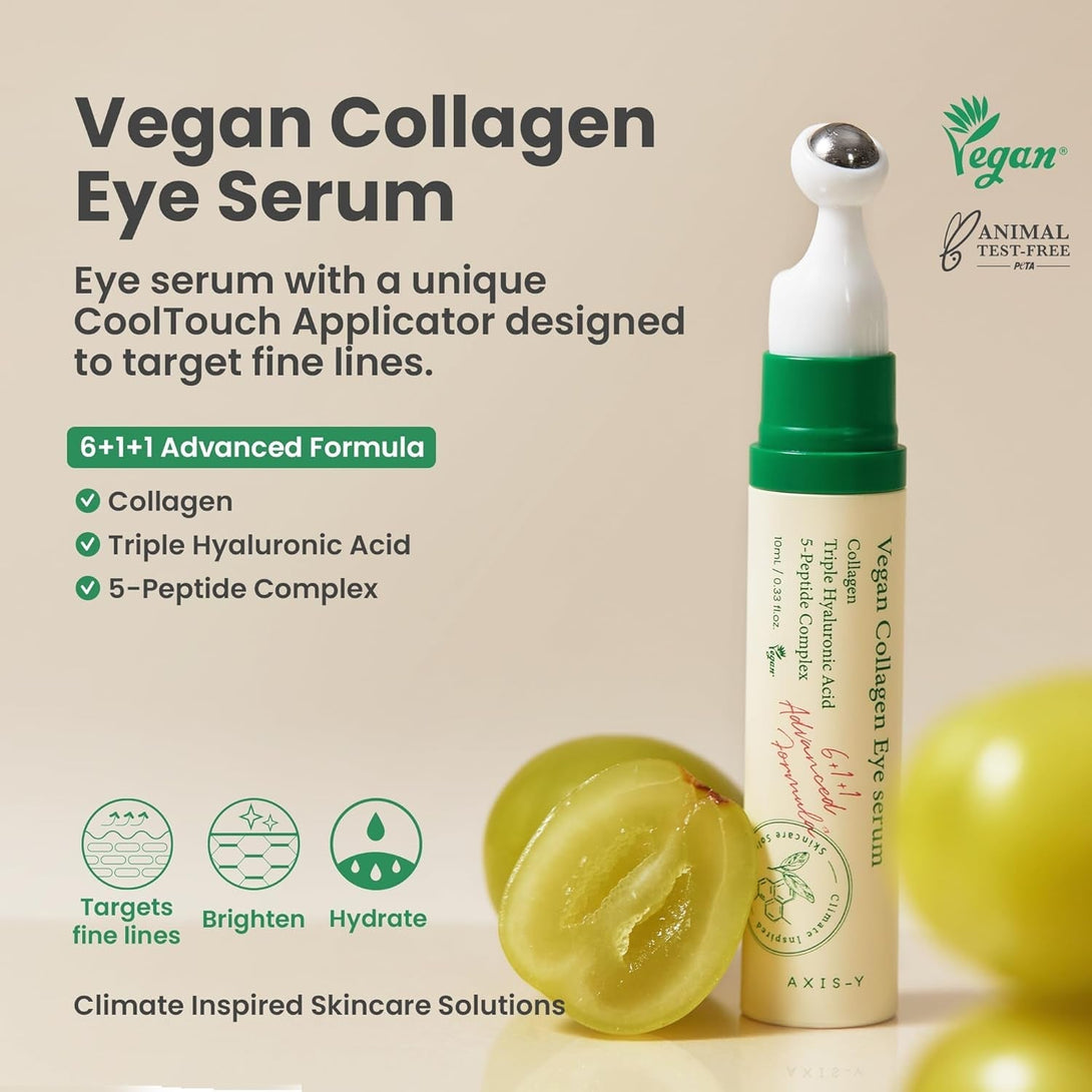 AXIS-Y Vegan Collagen Eye Serum - K Beauty Triple Hyaluronic Acid & Peptide Collagen Serum Improve Skin Elasticity, Reduce Fine Lines & Dark Circles - Vegan Korean Skin Care Eye Cream - 0.33 Fl. Oz.