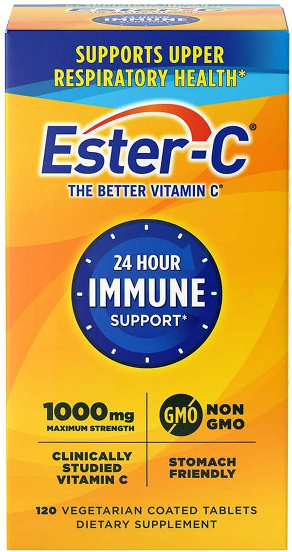 Ester-C Vitamin C 1000 Mg Coated Tablets, Immune System Booster, Stomach-Friendly Supplement, 120 Count