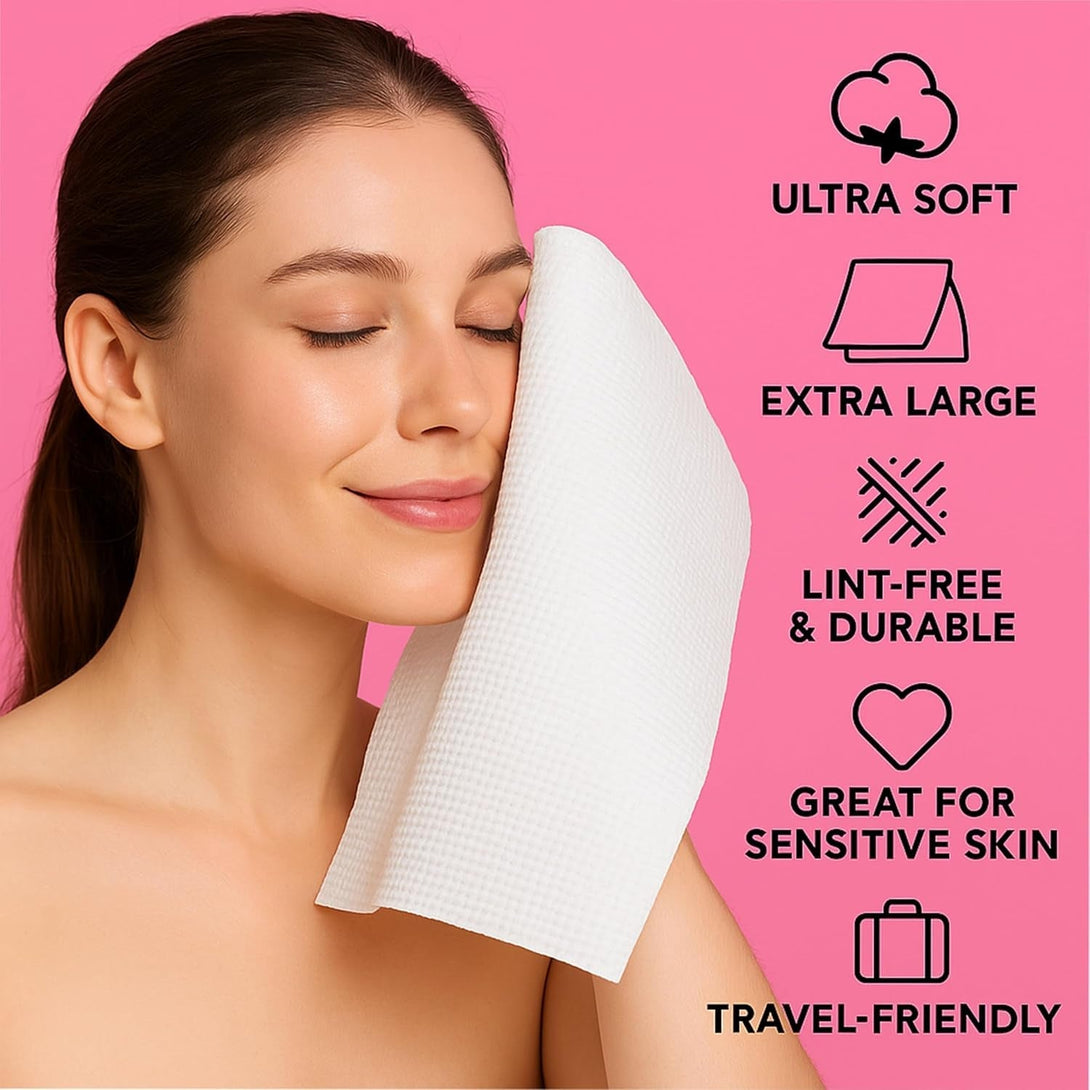 Disposable Face Towels, Ultra Soft, Lint-Free Towelettes for Makeup Removal & Skincare, Hygienic Dry Wipes for Sensitive Skin, 50 Count