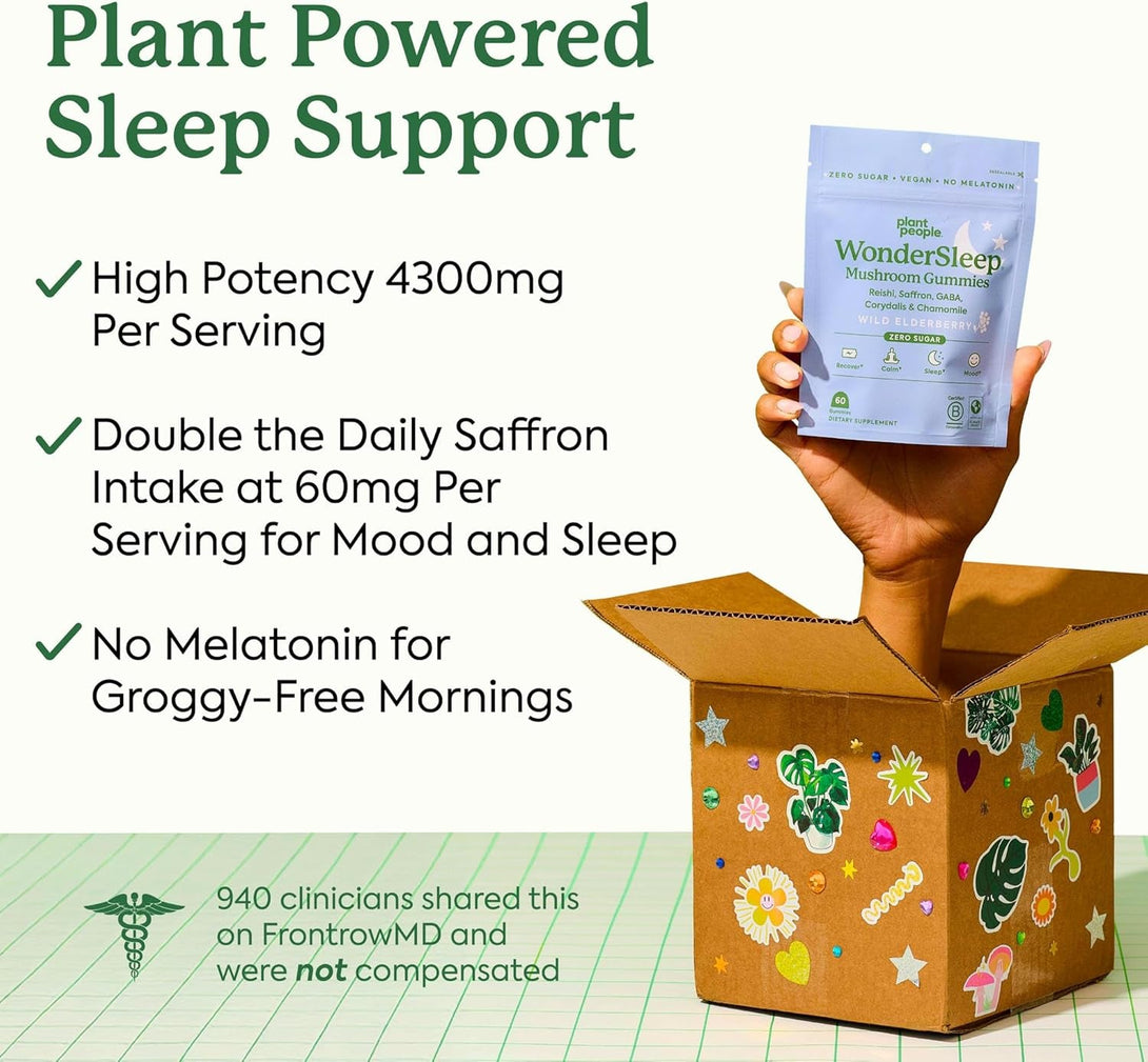 Plant People Wondersleep Mushroom Gummies Supplement for Sleep and Relaxation with Reishi Super Mushrooms, Wild Elderberry Flavor, No Sugar (60 Count)