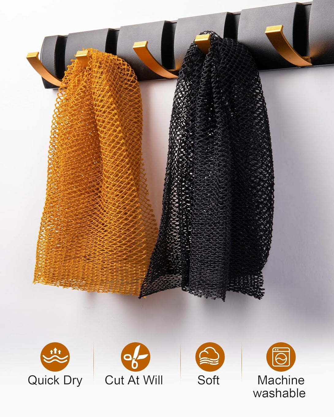 African Net Sponge 2 Pack, Back Scrubber for Shower, XL 80CM Exfoliating Washcloth, African Net Sponge Authentic, Body Scrubber Exfoliator Bath Accessories (Black,Ochre)