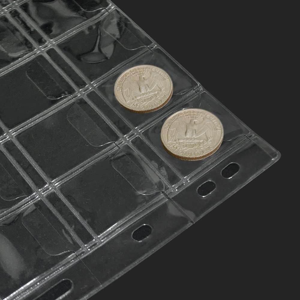 15 Sheets Plastic Coin 9-Hole 5 Sizes Pocket Pages Standard Coin Currency Money Pocket Inserts Collecting Sleeves for Coin Stickers Currency Badges Stamp and Other Collection Storage Supplies