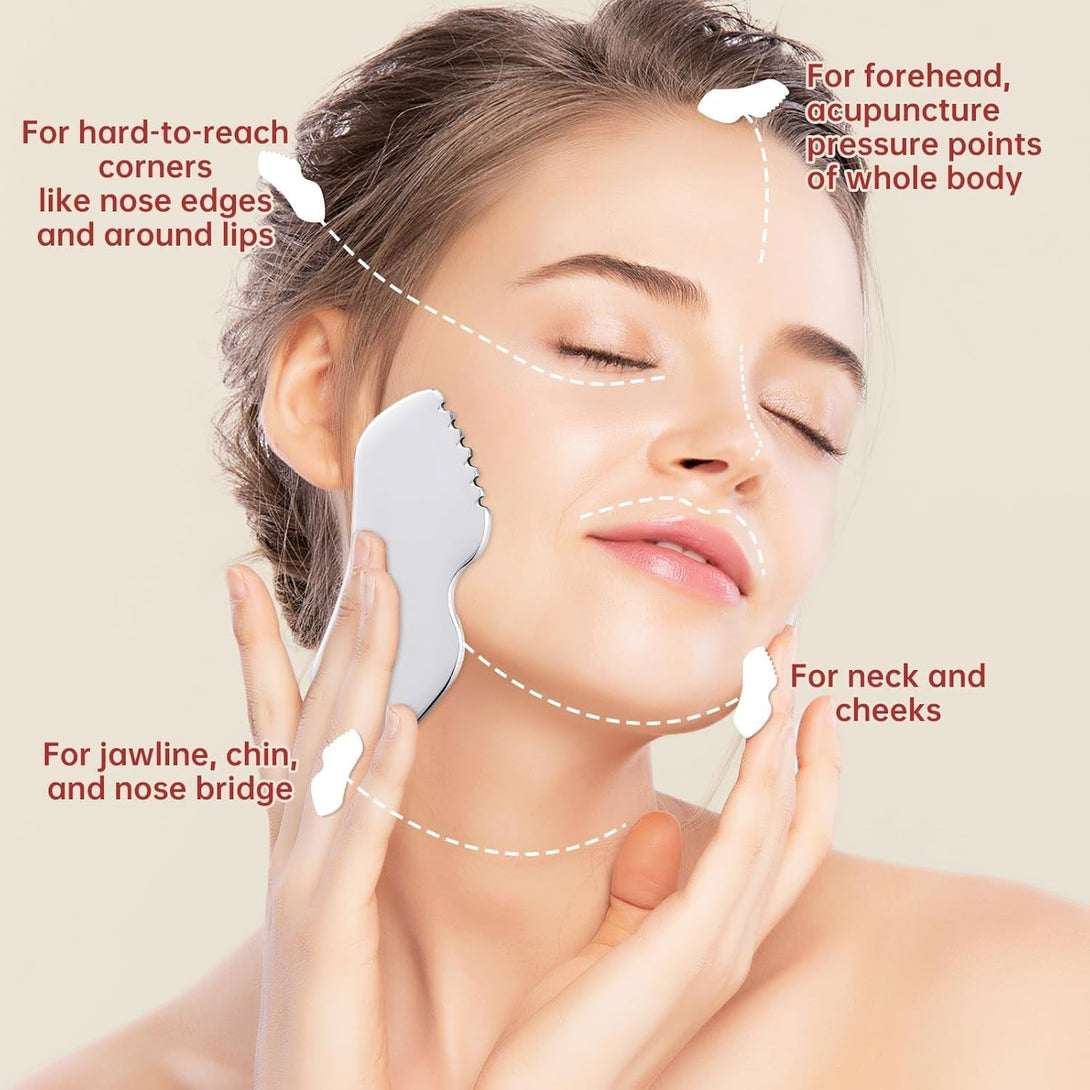 Stainless Steel Gua Sha Facial Tools Mothers Day Gifts for Mom Metal Detail Gua Sha Stone Body Lymphatic Drainage Massager Face Guasha Face Sculpting Tool Skin Care
