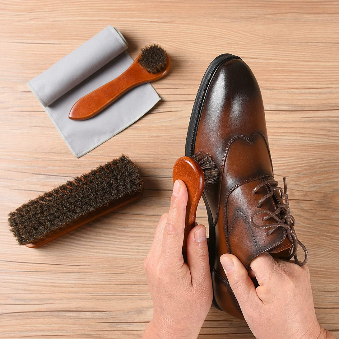 4-Piece Horsehair Shoe Brush Shine Kit, Shoe Polish Kit, Leather Shoes Boot Cleaning Brush Care Clean Dauber Applicators