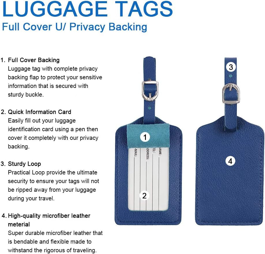 Leather Luggage Tags 4 Pack Bag Suitcase Labels