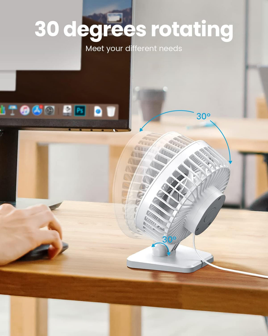 Gaiatop USB Desk Fan, Small but Powerful, Personal Portable Quiet 3 Speeds, Adjustable Mini Table Desktop Fan for Cooling Home Office Car Summer Travel Gifts White