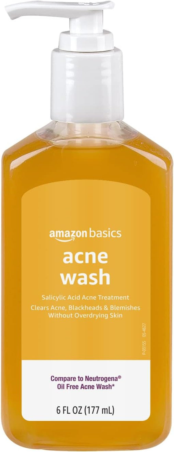 Amazon Basics Salicylic Acid Acne Wash, Unscented, 6 Fl Oz (Pack of 1)
