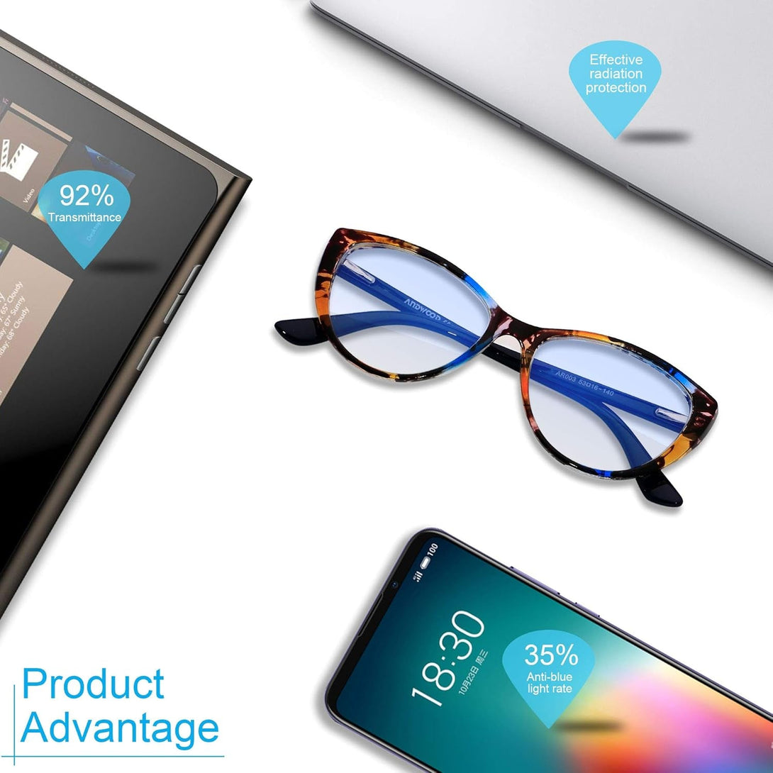 ANDWOOD Blue Light Blocking Glasses Women Bluelight Blocker Computer Cateye Clear Cat Eye Eyeglasses Frame AR003