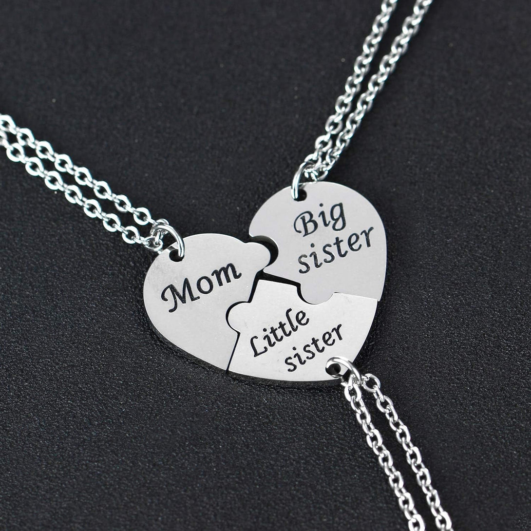 YEEQIN 3Pcs/Set Mom Big Sister Little Sister Mom Necklaces Set Mother Daughters Matching Heart Jewley Set