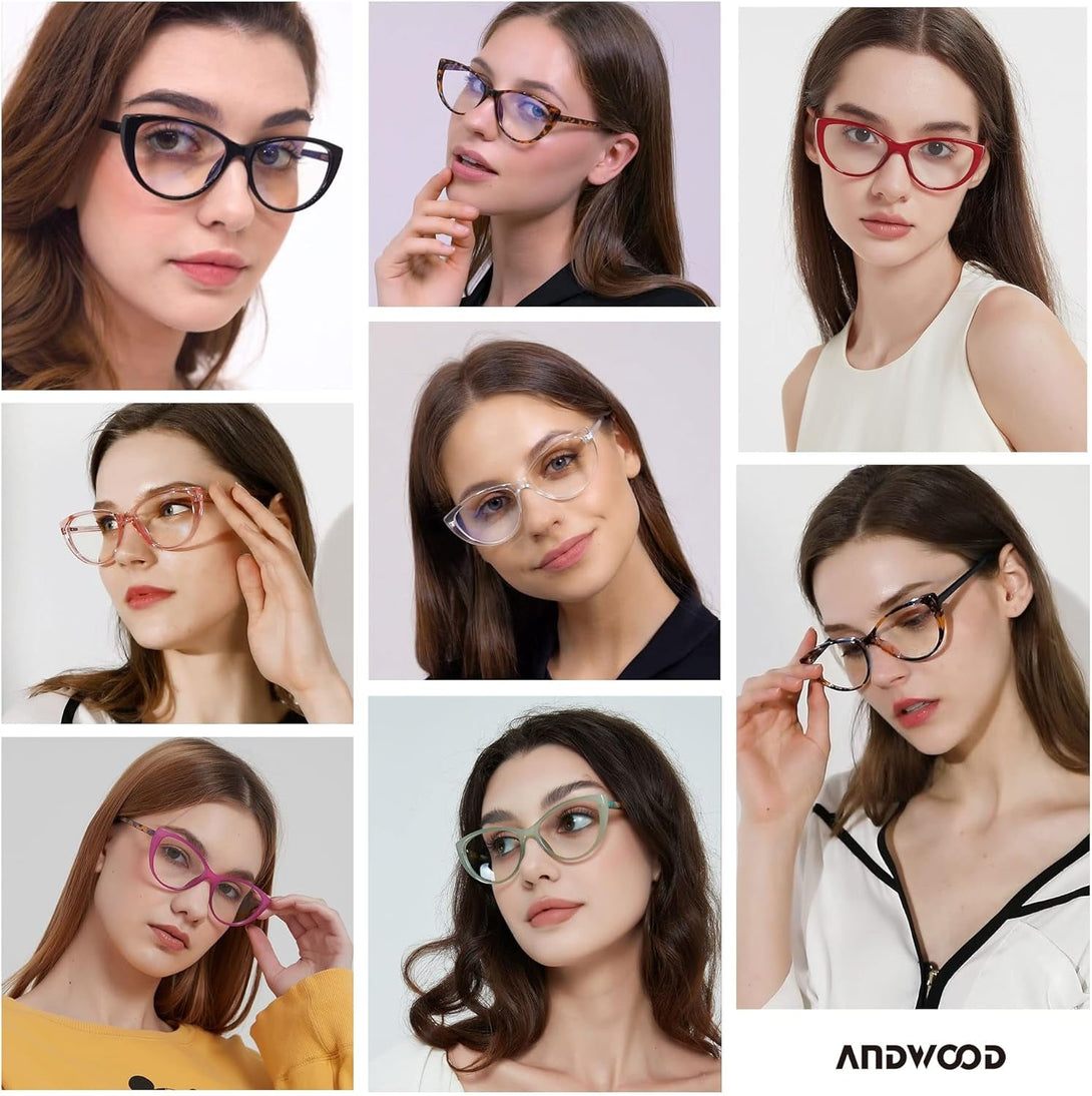 ANDWOOD Blue Light Blocking Glasses Women Bluelight Blocker Computer Cateye Clear Cat Eye Eyeglasses Frame AR003