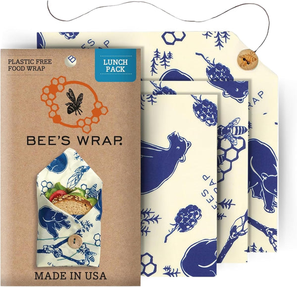 Bee'S Wrap Beeswax Wraps for Food - Bees + Bears 3 Pack (2M 1 Sandwich) Made in USA Reusable & Organic Food Wraps, Sandwich Wrap - Eco-Friendly Alternative to Aluminum Foil & Plastic Wrap