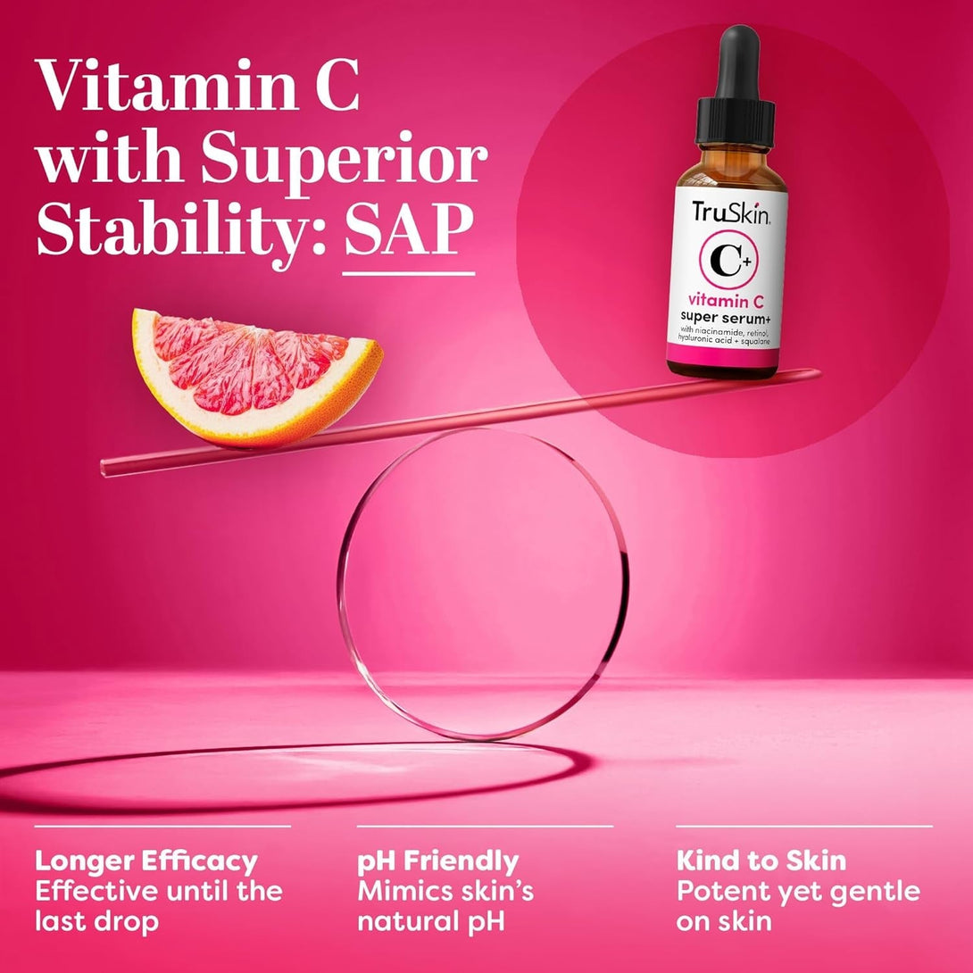 Truskin Vitamin C Super Serum - Niacinamide, Retinol, Hyaluronic & Salicylic Acid - All-In-One anti Aging Serum for Face – Improve Appearance of Dark Spots, Firmness for Brighter Looking Skin, 2 Fl Oz