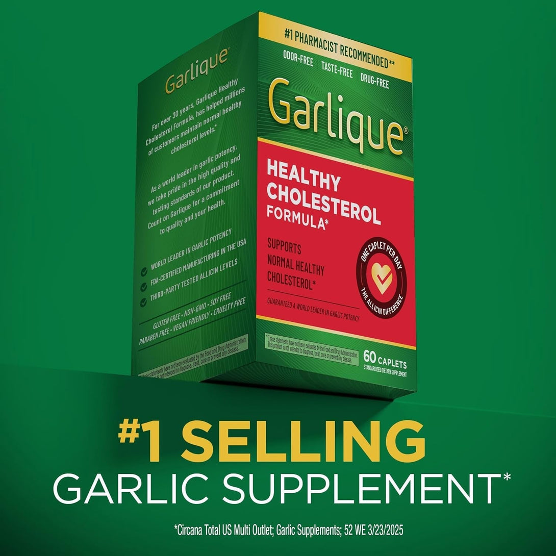 Garlique Garlic Extract Supplement, Healthy Blood Pressure Formula, 1800 Mcg Allicin, Odorless & Vegan, 60 Caplets