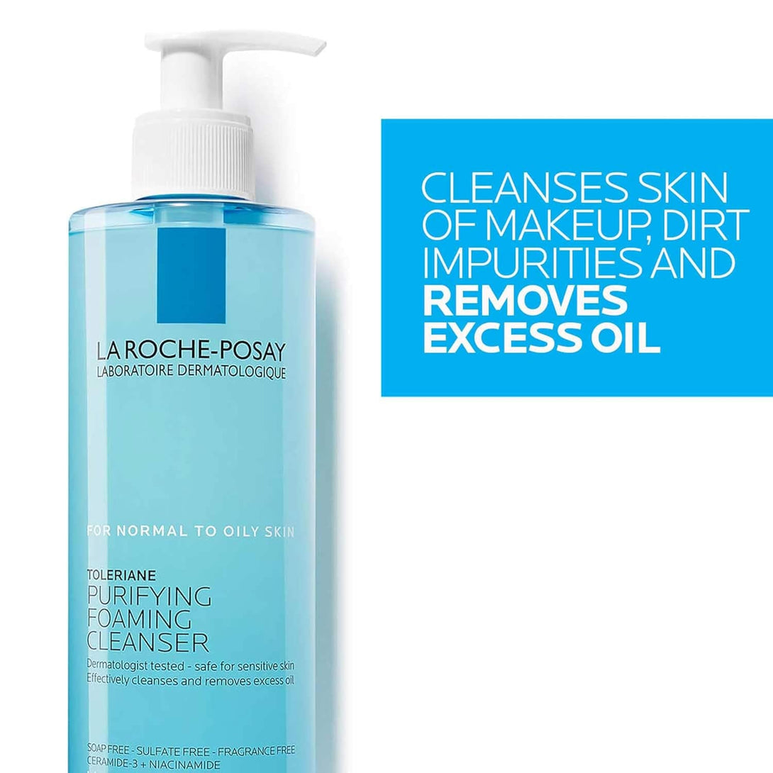 La Roche-Posay Toleriane Purifying Foaming Facial Cleanser, Niacinamide + Ceramides + Prebiotic Thermal Water, Oil Free Face Wash for Oily Skin, Pore Cleanser Safe for Sensitive Skin, Soap Free