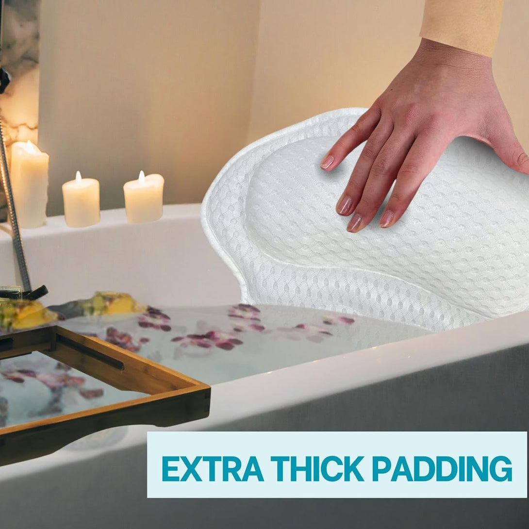 4D Bathtub Pillow with 8 Strong Non-Slip Suction Cups, Bath Pillows for Tub- Luxury Bath Pillow, Headrest Bath Pillows for Men & Women, Tub Neck Pillow for Bath, Fits All Bathtubs
