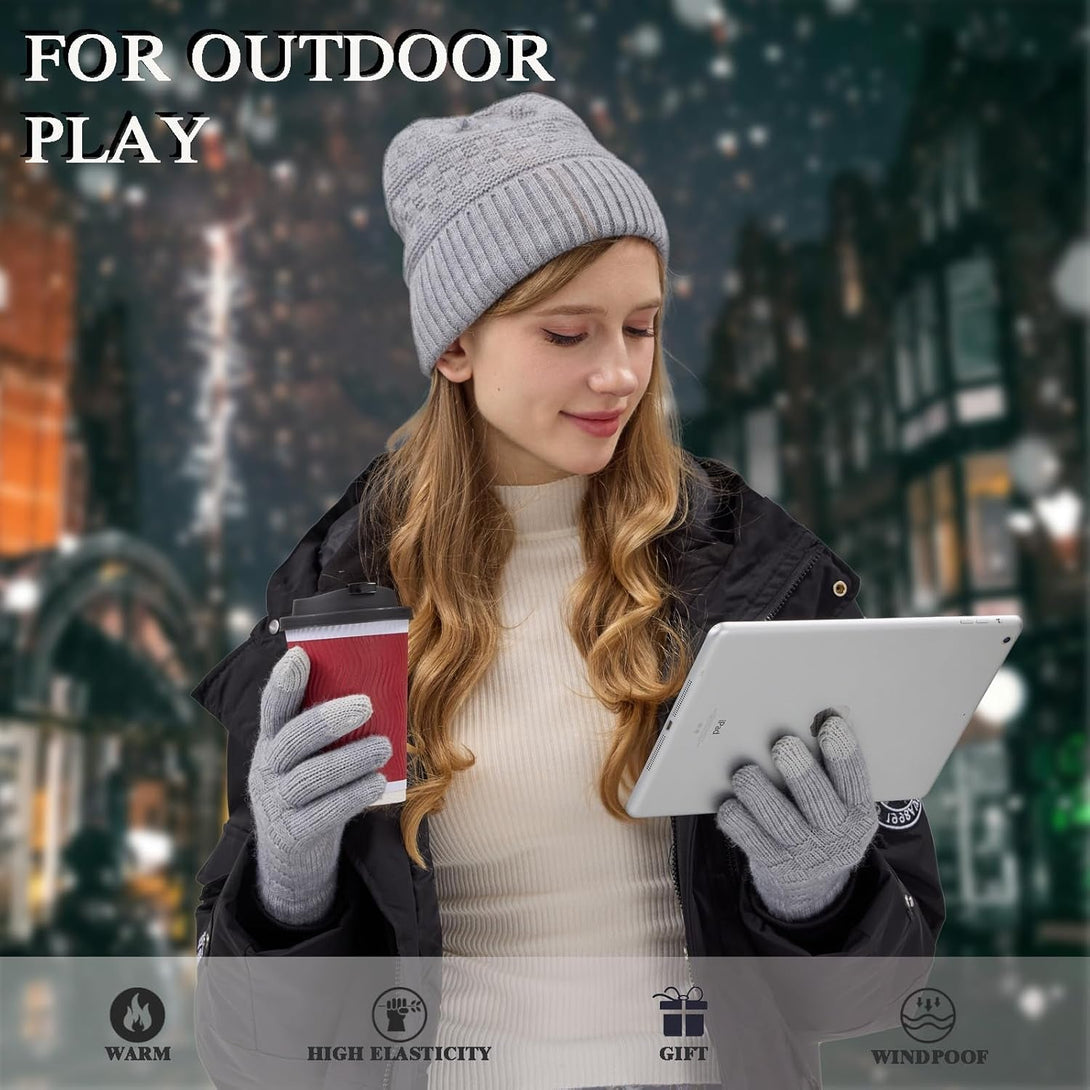 REACH STAR Winter Gloves for Women-Upgraded Touch Screen Elastic Thermal Knit Lining Warm Gloves for Cold Weather