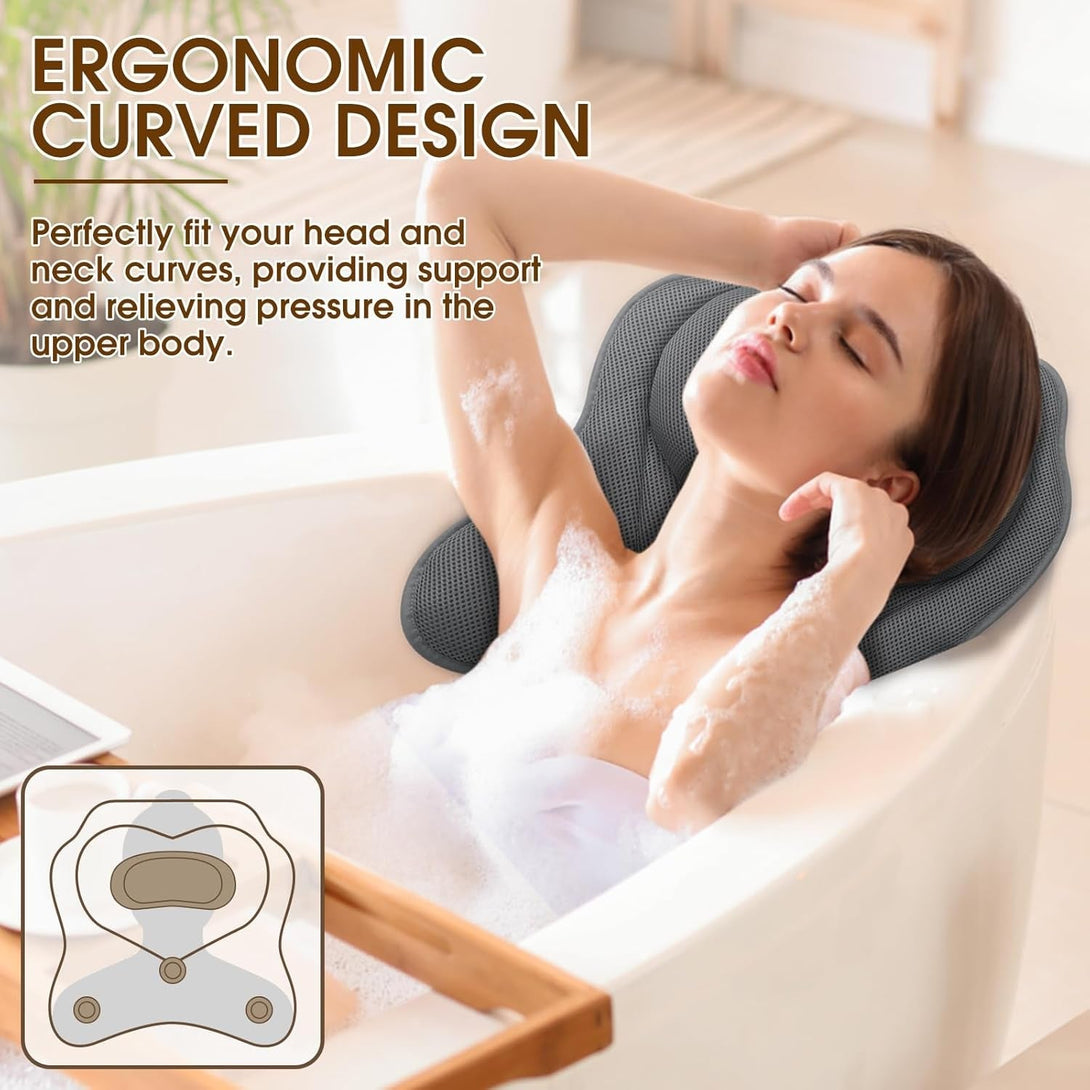 Luxstep Bath Pillow with Breathable Mesh Fabric - Bathtub Pillow for Head, Neck & Shoulder Support- 6 Non-Slip Suction Cups for Secure Fit - Fits Any Bathtub, Bath Accessories Spa Gifts