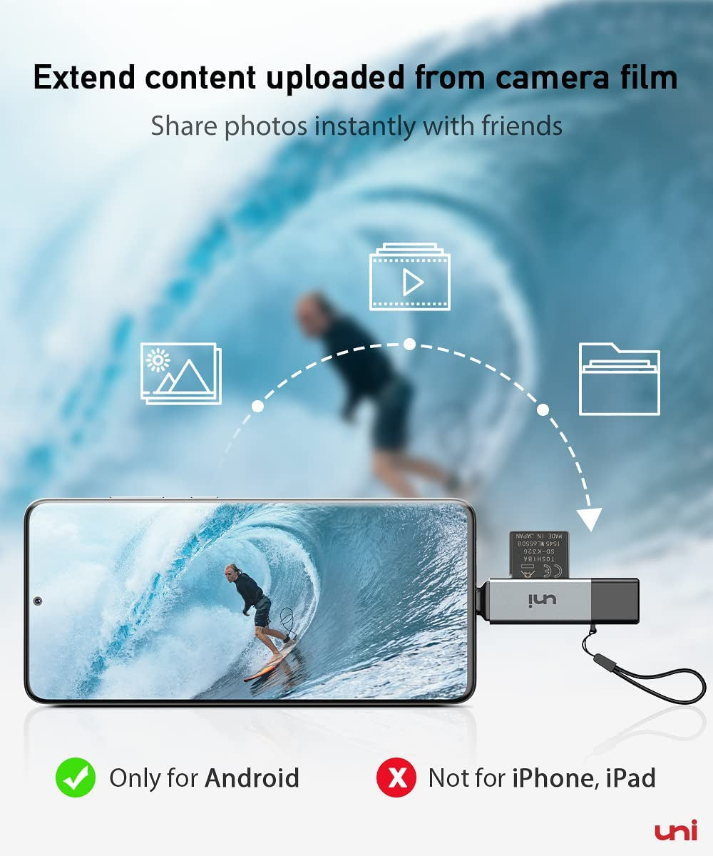 Uni SD Card Reader, High-Speed USB C to Micro SD Card Adapter USB 3.0 Dual Slots, Memory Card Reader for Sd/Micro SD/SDHC/SDXC/MMC, Compatible with Macbook Pro/Air, Chromebook, Android Galaxy