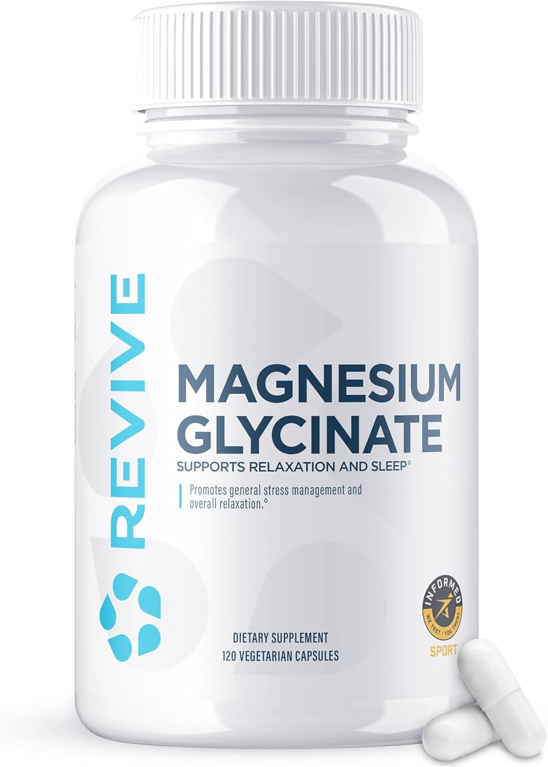 Revive MD Pure Magnesium Glycinate Capsules 200Mg High Absorption Supplement for Relaxation & Stress Relief - Organic Memory & Sleep Support Pills for Strong Bones, Normal Nerve & Muscle Function