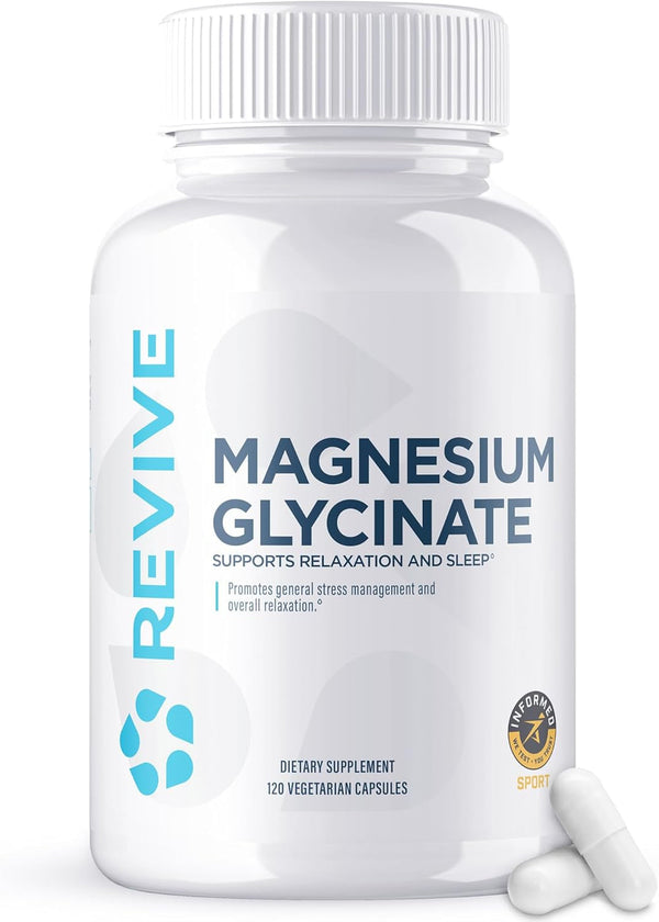 Revive MD Pure Magnesium Glycinate Capsules 200Mg High Absorption Supplement for Relaxation & Stress Relief - Organic Memory & Sleep Support Pills for Strong Bones, Normal Nerve & Muscle Function