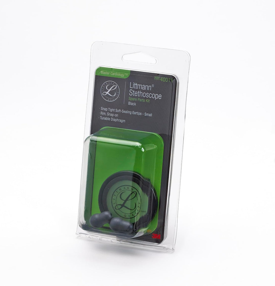 3M Littmann Stethoscope Spare Parts Kit – Black, Compatible with Master Cardiology, Includes Snap Tight Soft-Sealing Small Eartips, Tunable Diaphragm & Rim, 40011