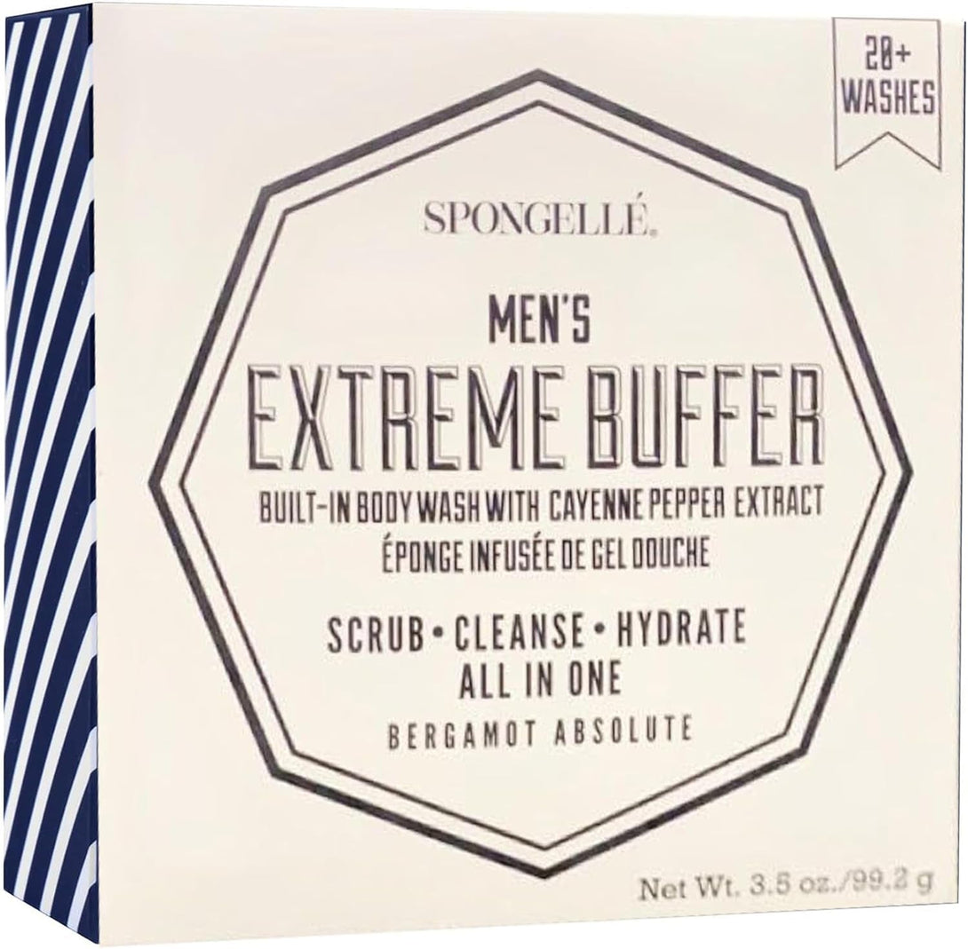 SPONGELLÉ Men'S Extreme Buffer - Body Wash/Shower Gel Sponge - Bergamot Absolute White