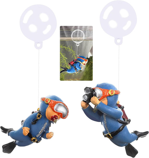 2-Pack Tank Decorations, Cute Little Diver, Aquarium Decoration Accessories Ornaments with Float Ball, Playmate for Tank Suitable for All Kinds of Fish and Tanks (Blue)