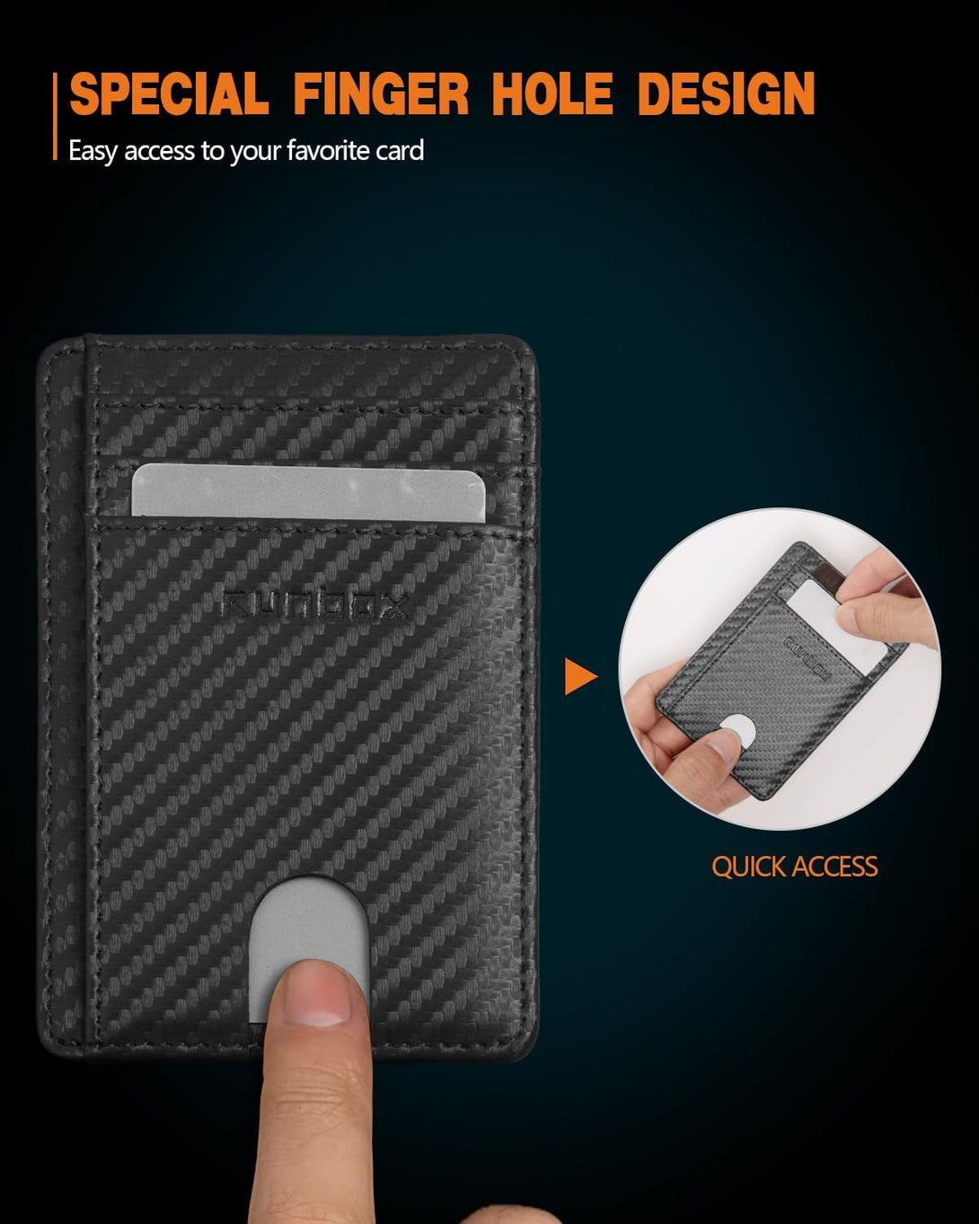 RUNBOX Black Slim Minimalist RFID Blocking Front Pocket Leather Wallets for Men Women Gift Box