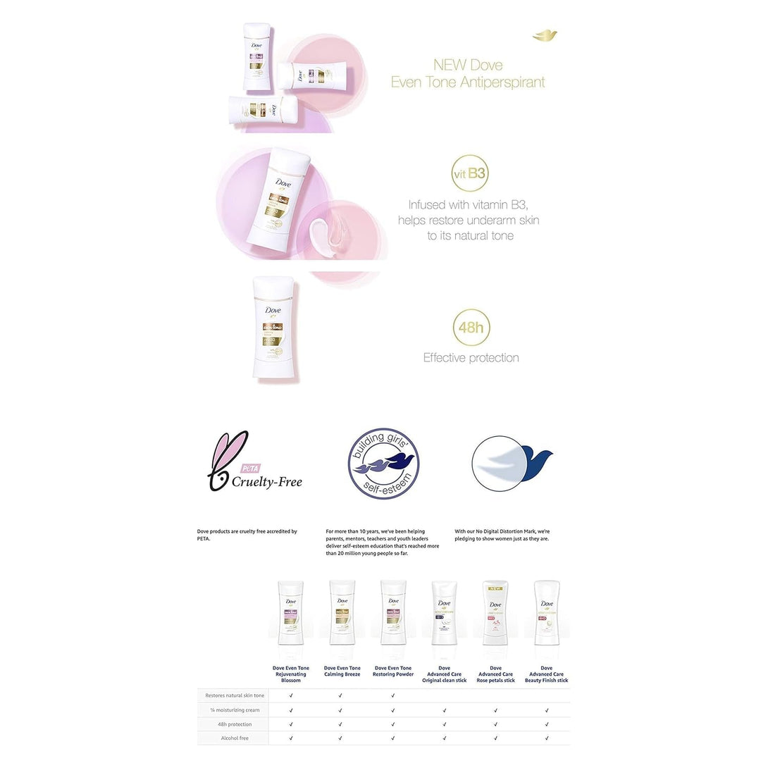 Dove Even Tone Antiperspirant Deodorant Stick Apple Blossom & Mango Butter 3 Count for Uneven Skin Tone 2.6 Oz