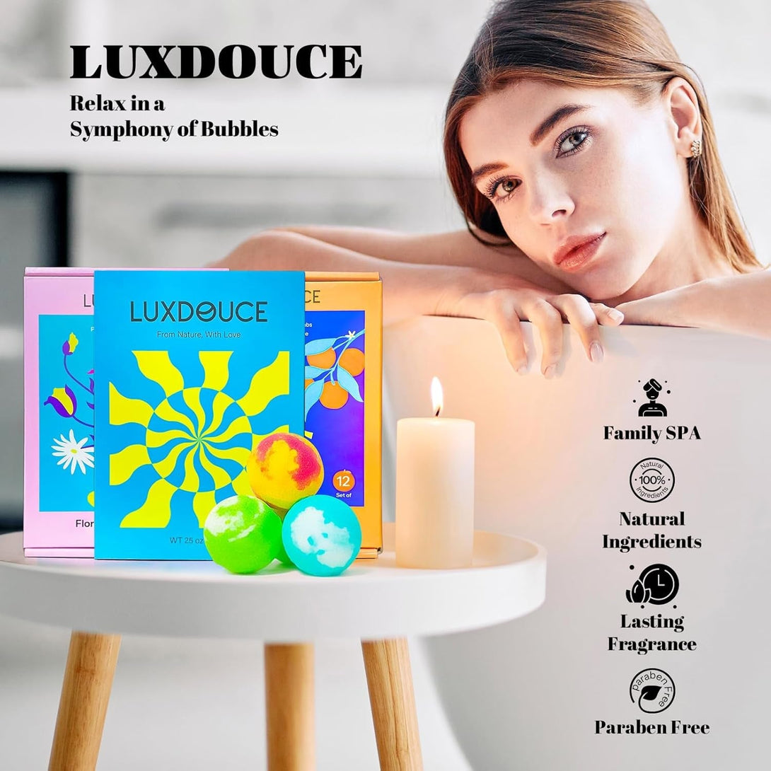 Bath Bombs Gift Set – 24 Pack Bubble Bombs with 12 Unique Scents, Floral Euphoria & Fruitful Bliss Collections, Skin-Soothing & Mood-Enhancing, Birthday Gift for Mom, Wife, Women, Summer Relaxation