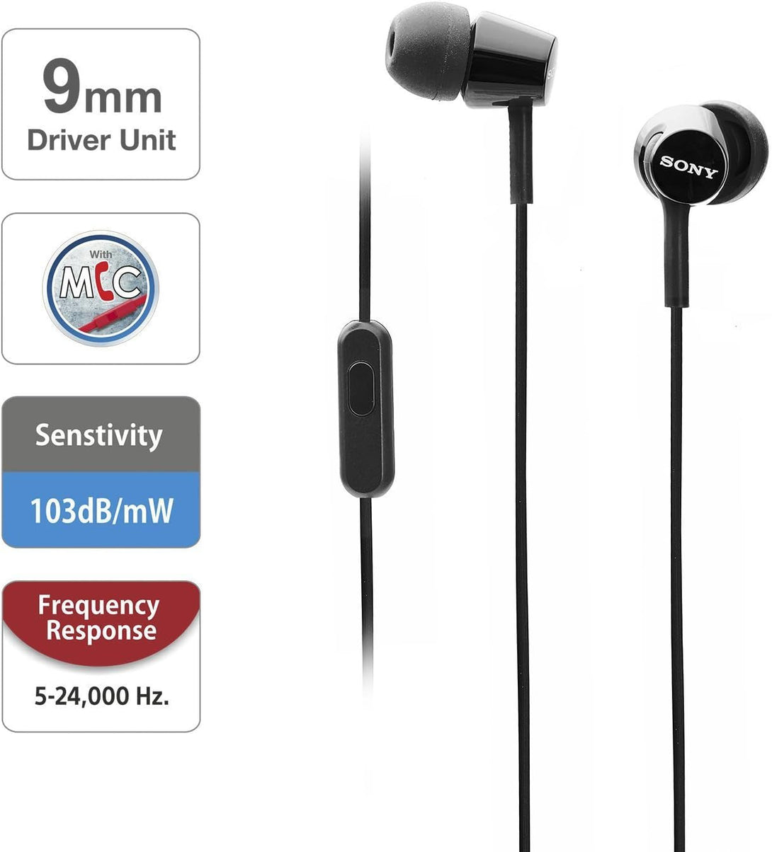 Sony MDREX155AP In-Ear Earbud Headphones/Headset with Mic for Phone Call, Black (MDR-EX155AP/B)