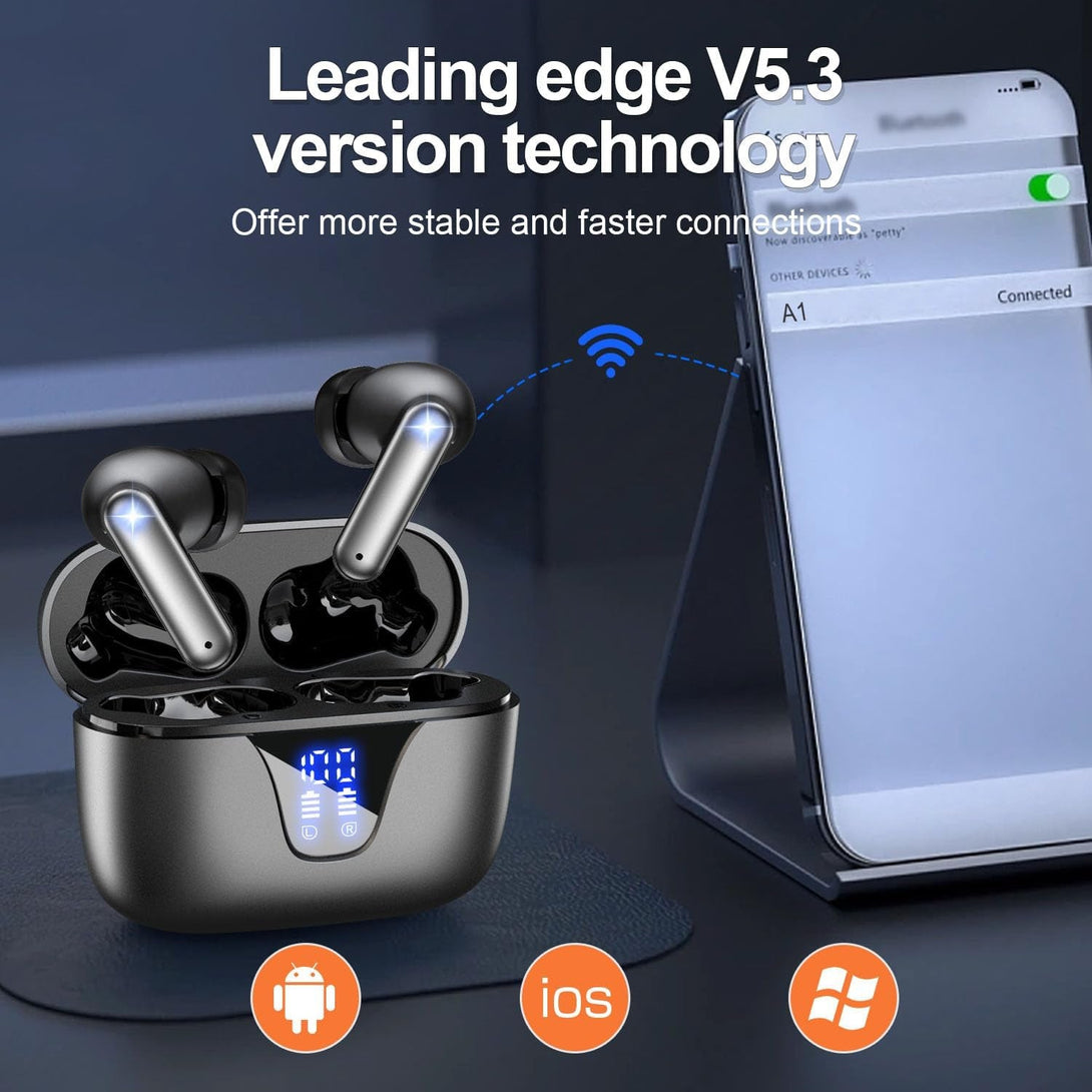 ZIUTY Wireless Earbuds, 2025 Bluetooth Headphones, 50Hrs Stereo Deep Bass Ear Buds with Power Display Charging Case, Buit in Mic, IPX5 Waterproof Headset for Iphone Andriod Phones