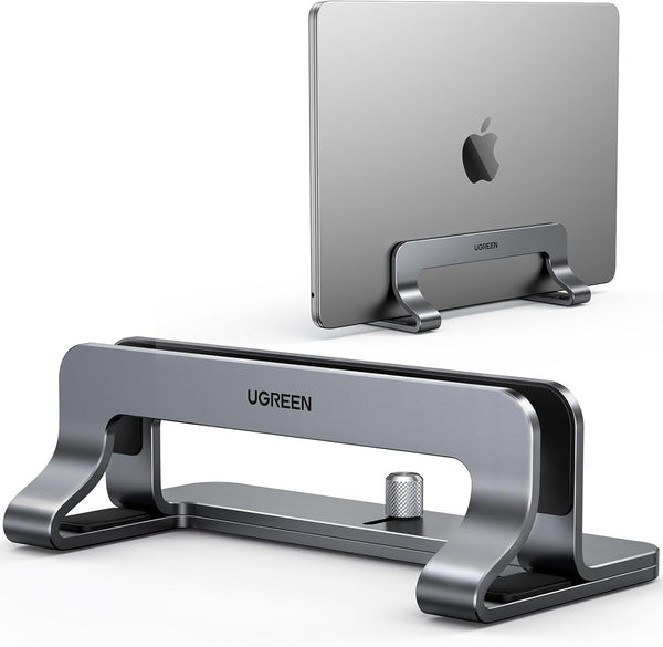 UGREEN Vertical Laptop Stand Holder for Desk Compatible with Macbook Pro, Macbook Air Stand Vertical Aluminum Adjustable for up to 17.3 Inch Gaming Laptop, Gray