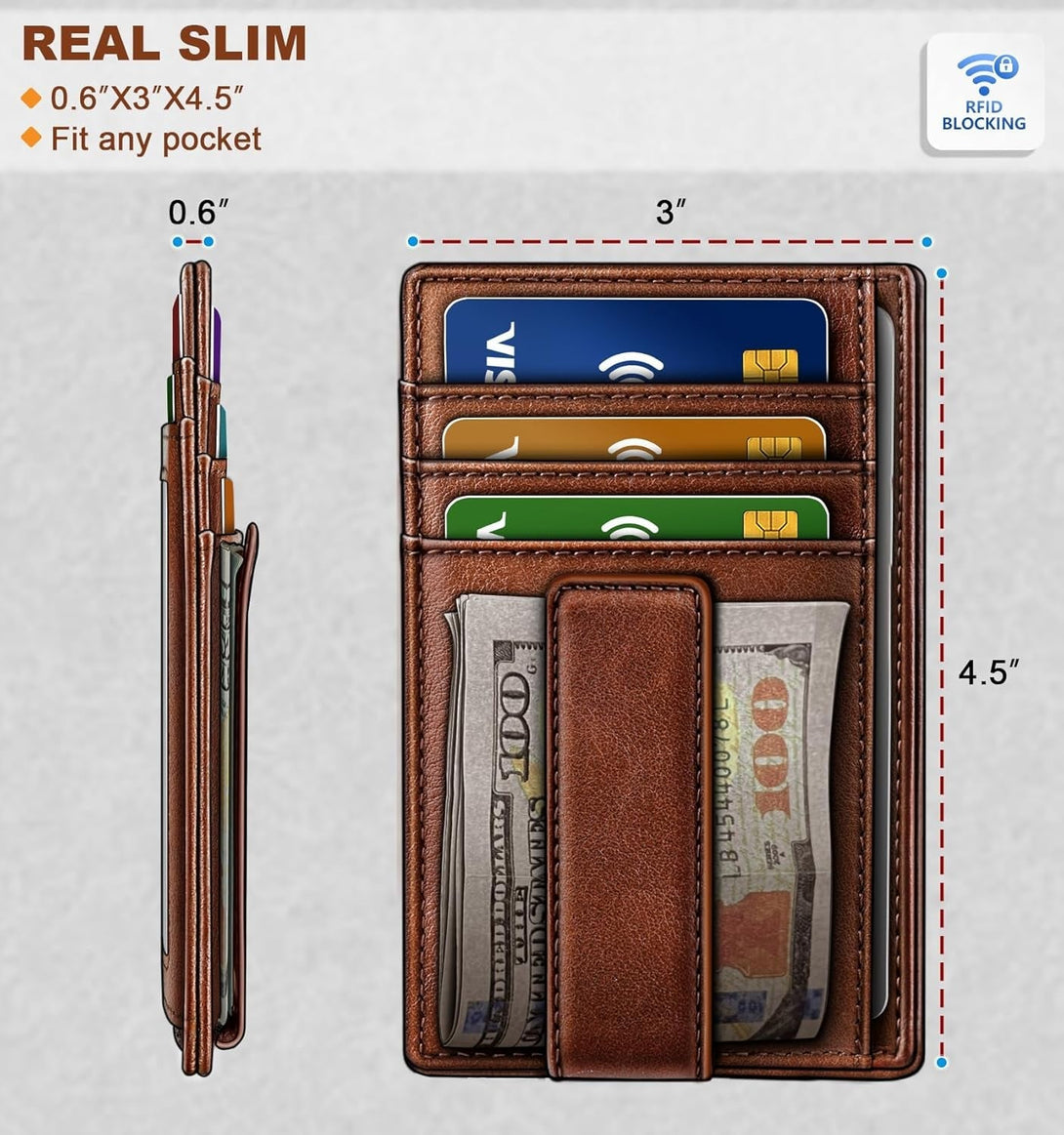 BULLIANT Men Wallet,Slim Leather Wallet Money Clip Card Hodler for Men Gift 8 Cards RFID Blocking