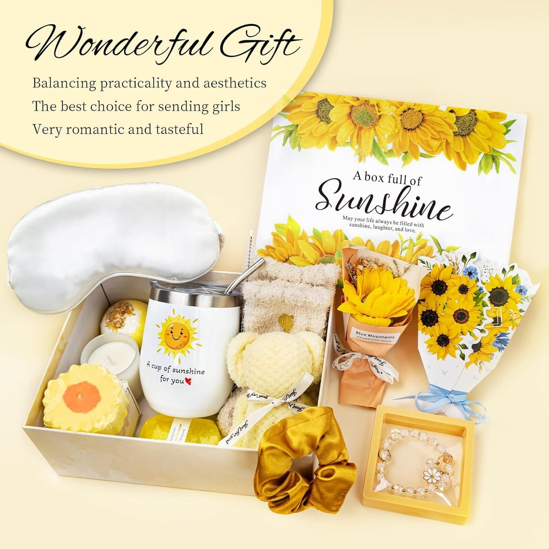 Birthday Gifts for Women, Sunflower Self-Care Package, Sending Sunshine Get Well Gifts for Women, Her, Sister, Mom, Best Friends, Unique Relaxation Spa Basket Perfect for Valentine'S Mother'S Day